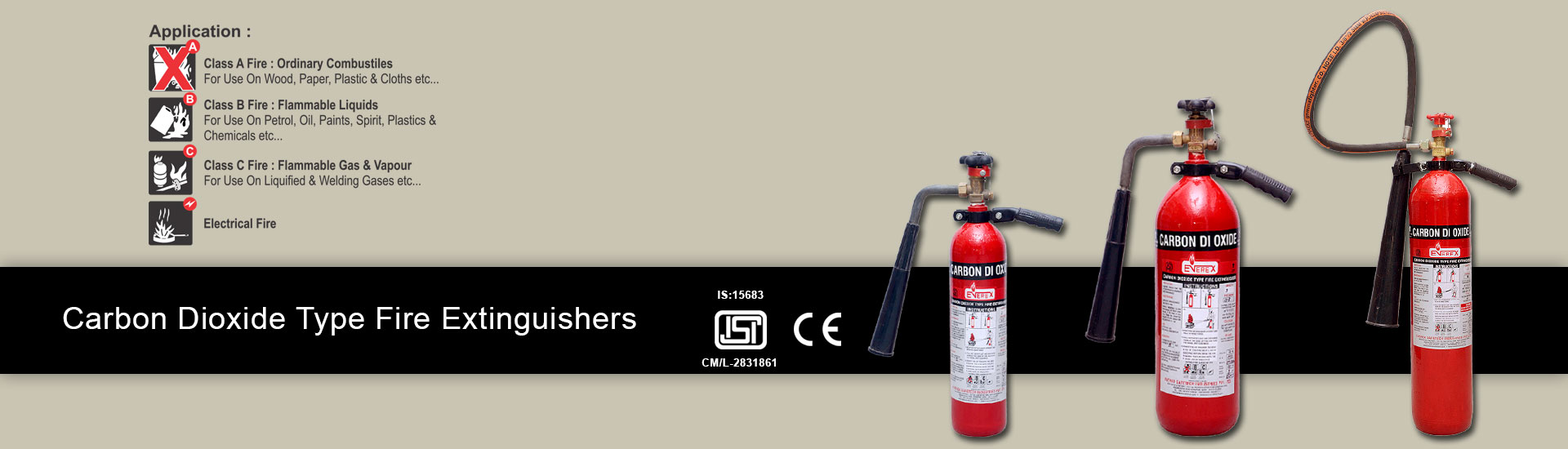 Cardon Dioxide type fire extinguishers